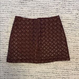 Commense Woven Faux-Leather Mini Skirt in Dark Brown